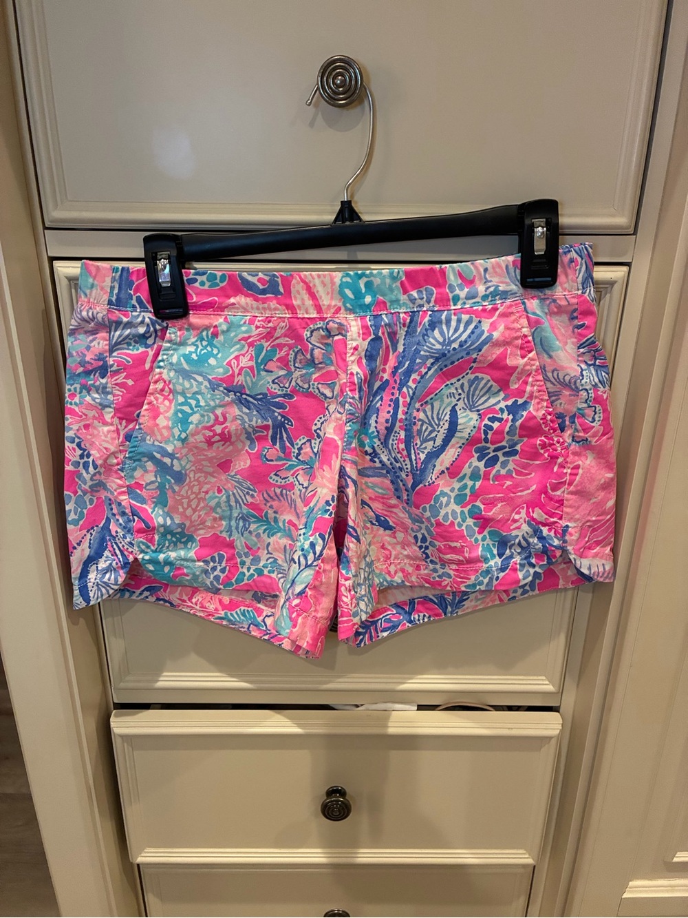 Lilly Pulitzer Pink Floral Print Shorts with Blue Accents